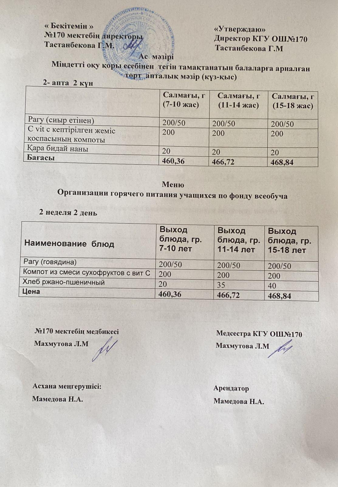 Ас мәзірі/Меню на 15.11.2022