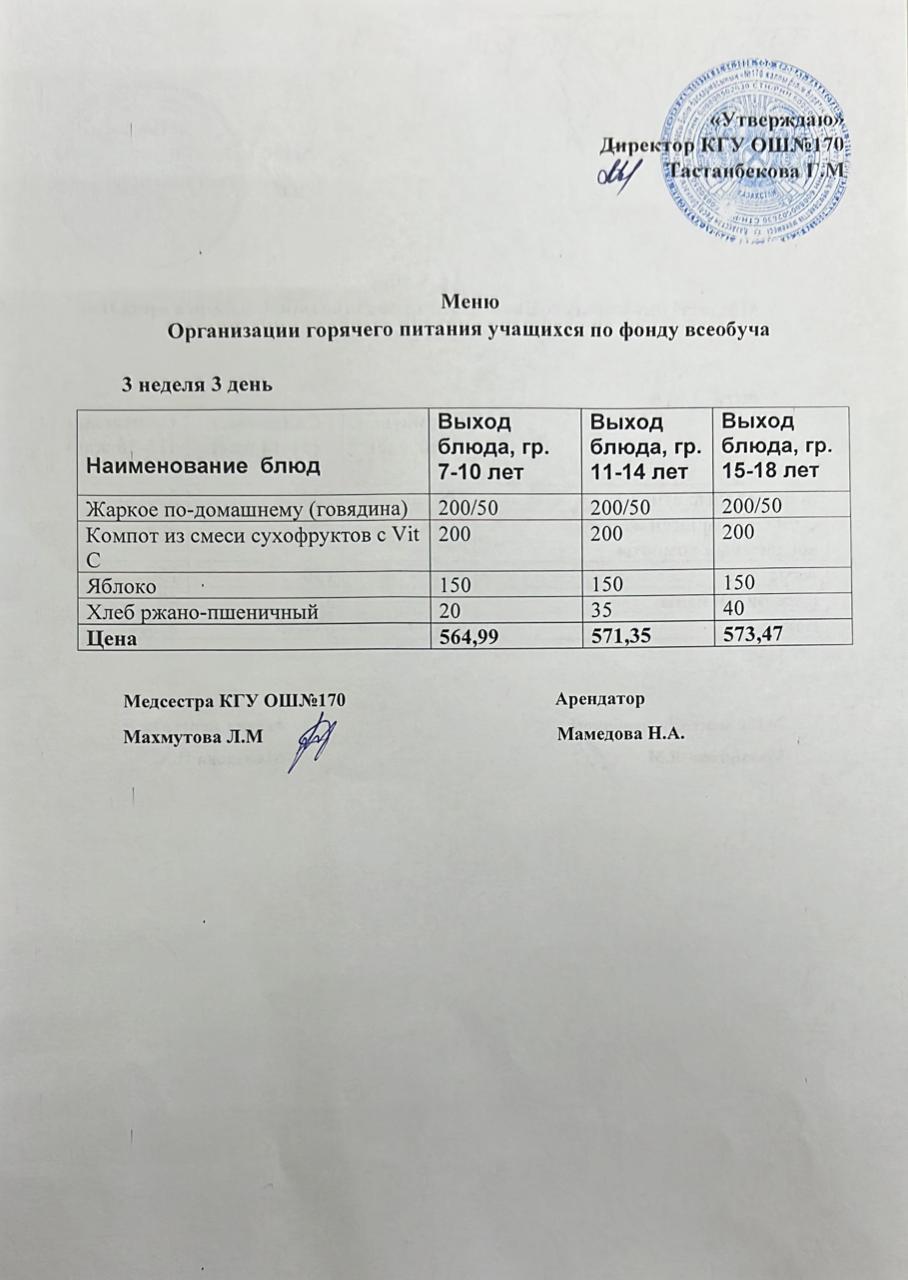 Ас мәзірі/Меню на 23.11.2022