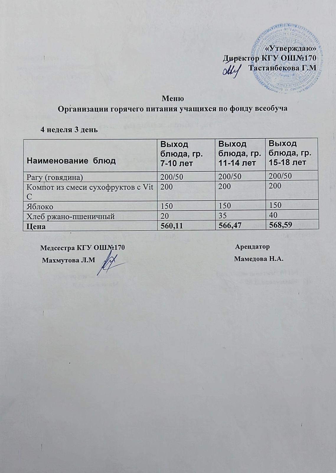 Ас мәзірі/Меню на 30.11.2022