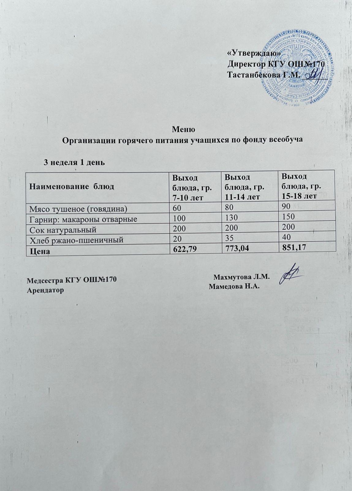 Ас мәзірі/Меню на 19.12.2022